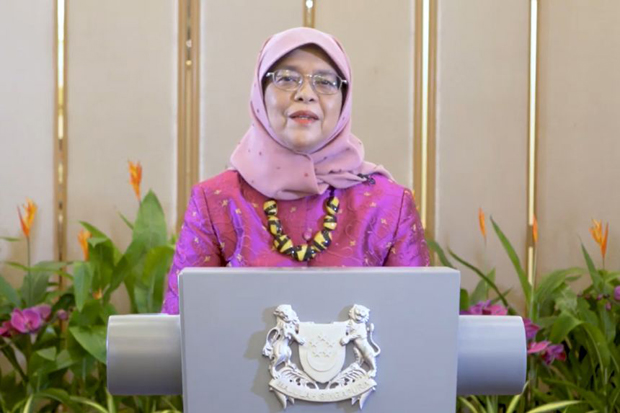  ​President Halimah Yacob speaking virtually at the Asia Pacific Conference and Meeting on Mental Health on Oct 7, 2021PHOTO HALIMAH YACOB/FACEBOOK